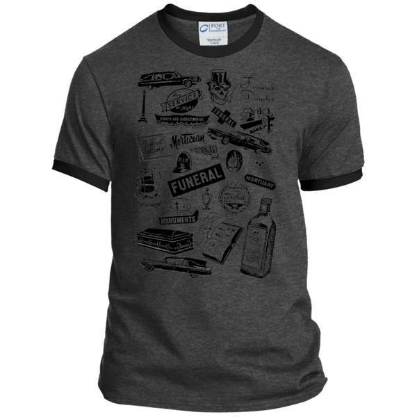 Mortuary Wares Ringer Tee (hearse-black ink)