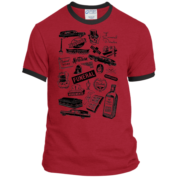 Mortuary Wares Ringer Tee (hearse-black ink)