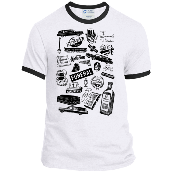 Mortuary Wares Ringer Tee (hearse-black ink)