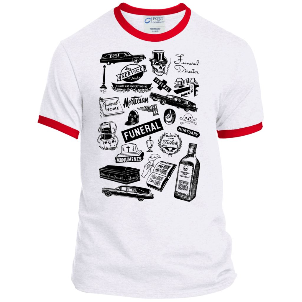 Mortuary Wares Ringer Tee (hearse-black ink)